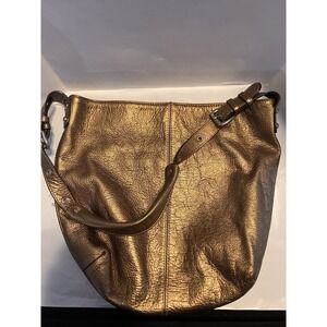 Tignanello Metallic  Bronze Gold Pebbled Leather Hobo Shoulder Bag NWOT Y2K
